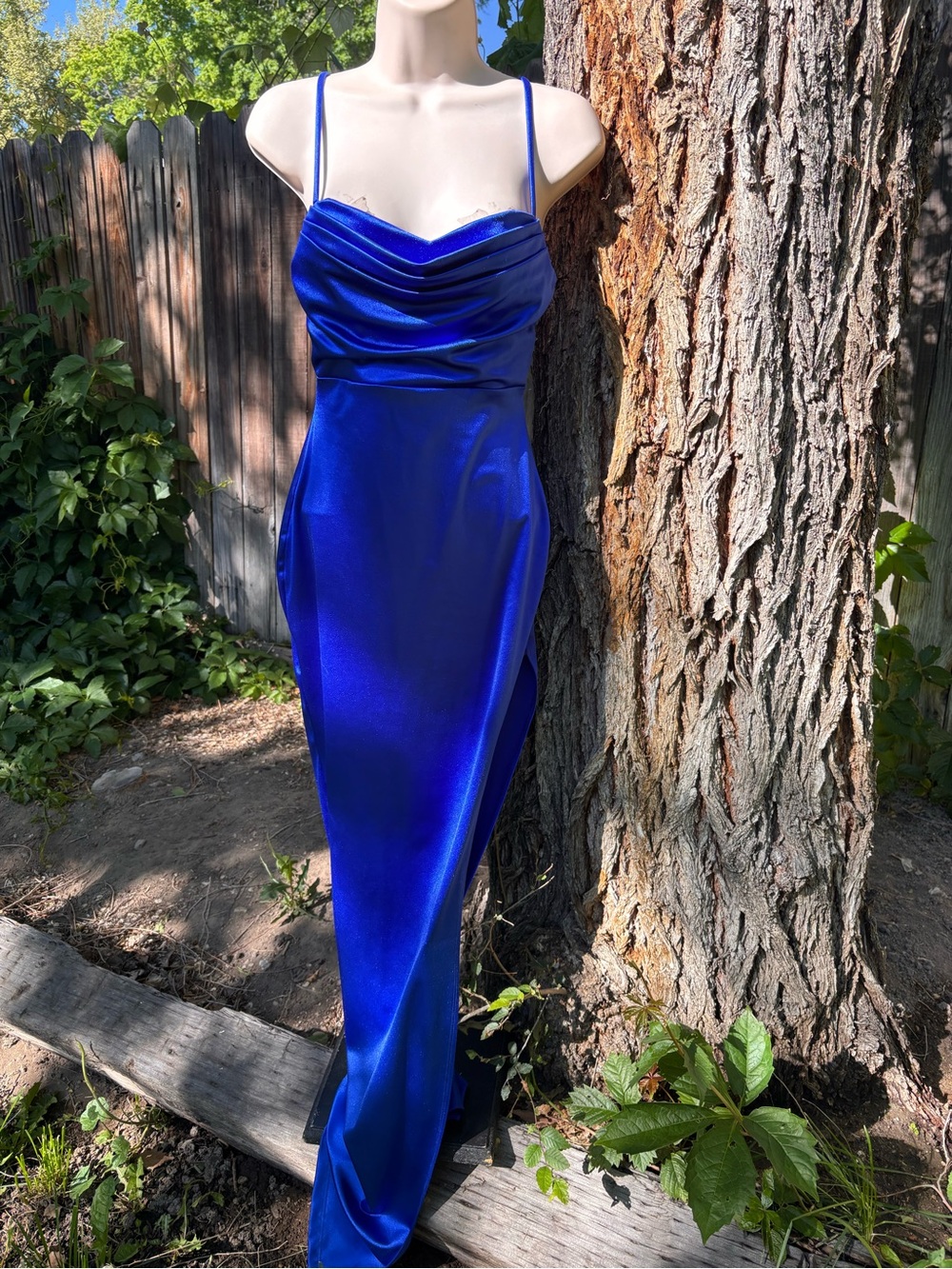 Windsor Satin Cowl Neck Spaghetti Strap Maxi Dress - Royal Blue